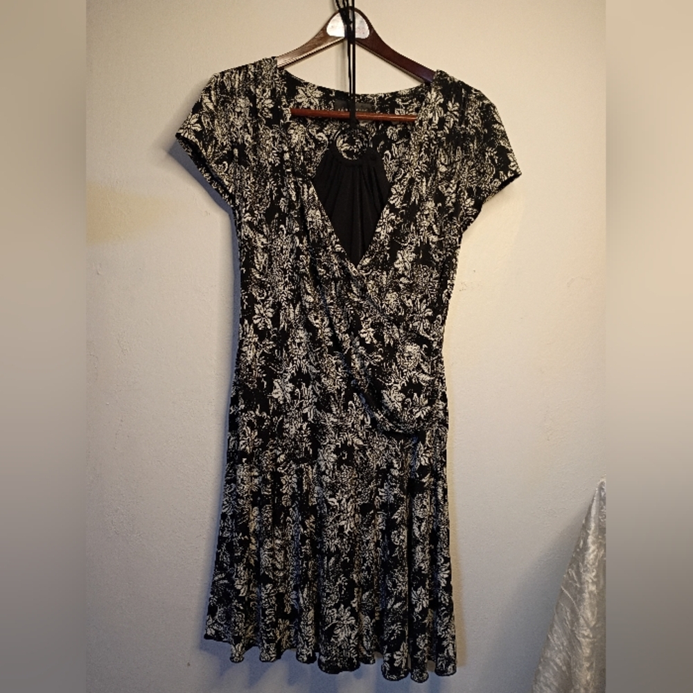 Connected Apparel Black and White Floral Midi Dress